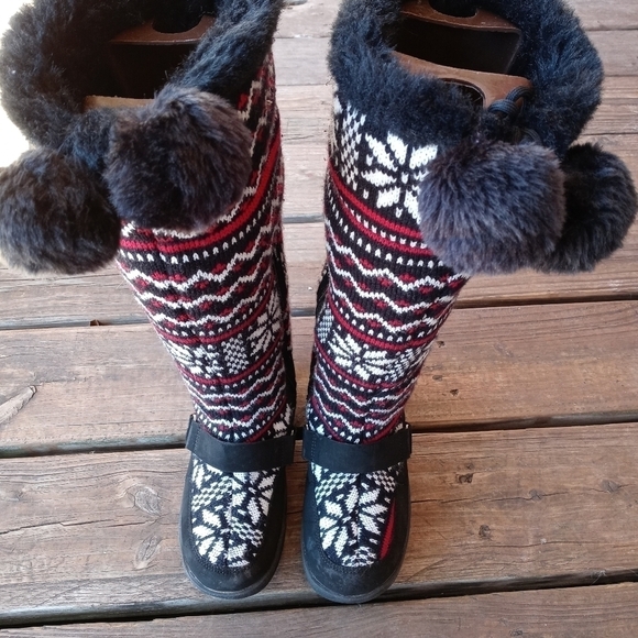 HILLARD & HANSON tall knit side zip faux fur lined wedge heel Boots Wo's Sz 7m. - Picture 3 of 8